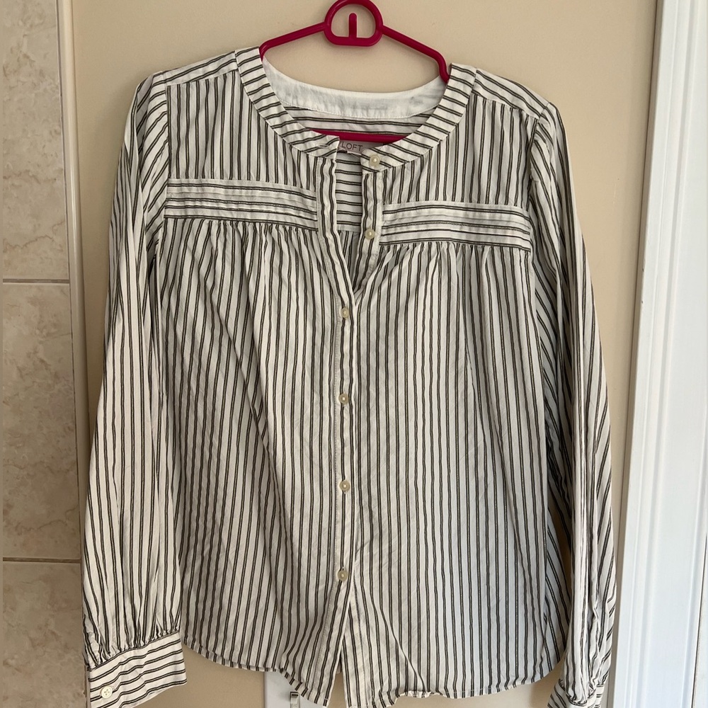 LOFT button up blouse with shimmer stripes